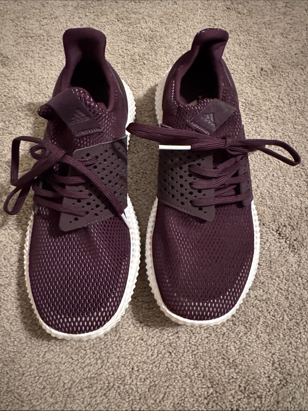 adidas Men's Deep Plum Knit Athletic Shoes with White Soles